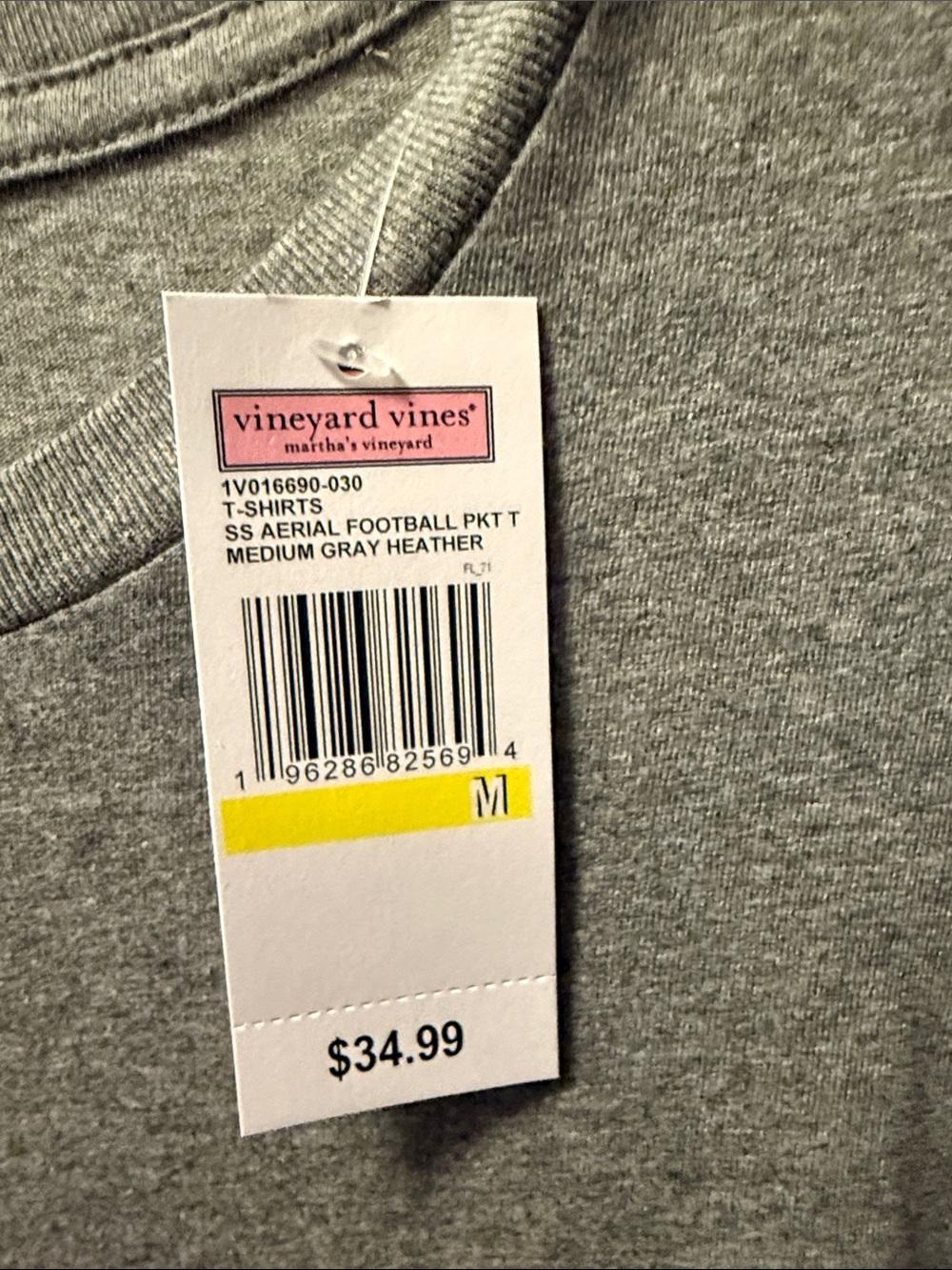 Vineyard Vines Gray Short Sleeve Pocket Tee with Football Patch - Picture 3 of 5